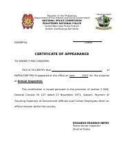 certificate of employment pnp|certificate of appearance pnp.